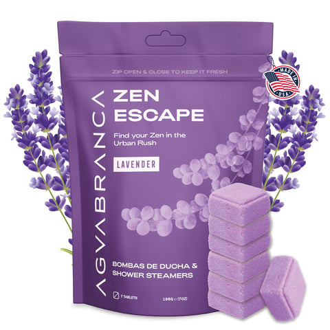 AGUABRANCA - USA Made Lavender Shower Steamers Aromatherapy, 7 Shower Bombs, Shower Steamers for Women, Spa Gifts for Women, Gifts for Friends Women, Relaxation Gift Women, Stress Relief Gifts for Men