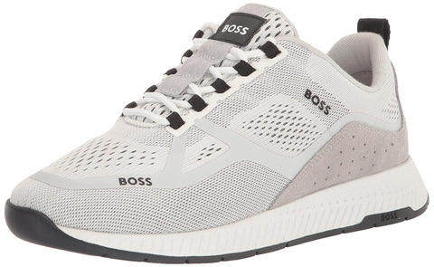 BOSS Men's Mesh Mix Running Sneakers, Bright Chalk, 13
