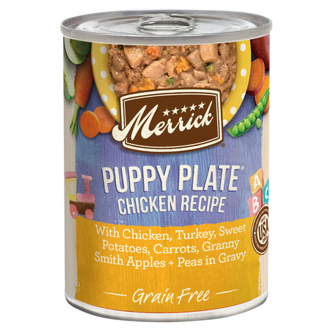 Merrick Grain Free Wet Puppy Food, Premium Soft And Gluten Free Canned Dog Food, Puppy Plate Chicken Recipe - (12) 12.7 oz. Cans