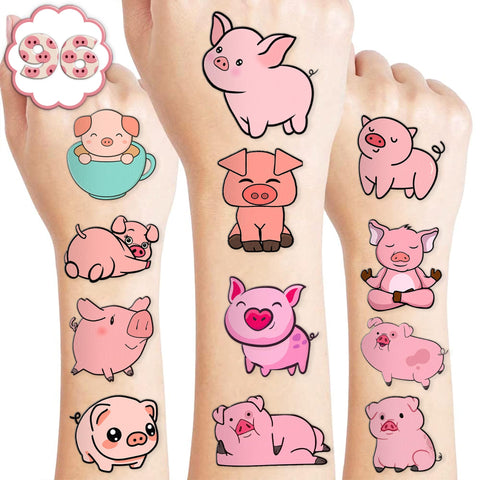 Generic Pig Temporary Tattoos Birthday Party Supplies Favors Decorations Super Cute 80PCS Fake Tattoos Stickers for Boys Girls School Classroom Rewards Gifts Ideal Halloween