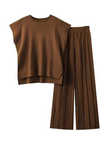 Aedceal Women's Sweater Set 2 Piece Lounge Set Knit Pullover Tops Vest High Waisted Pants Outfits(Coffee-M)