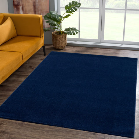 SANAT Short Pile Living Room Rug - Plain Modern Rugs for Bedroom, Study, Office, Hallway, Children's Room and Kitchen - Navy, 80 x 150 cm