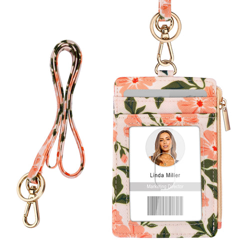 ID Badge Holder with Lanyard: Flower Vertical ID Name Badge Card Holder with Lanyard for ID Badges