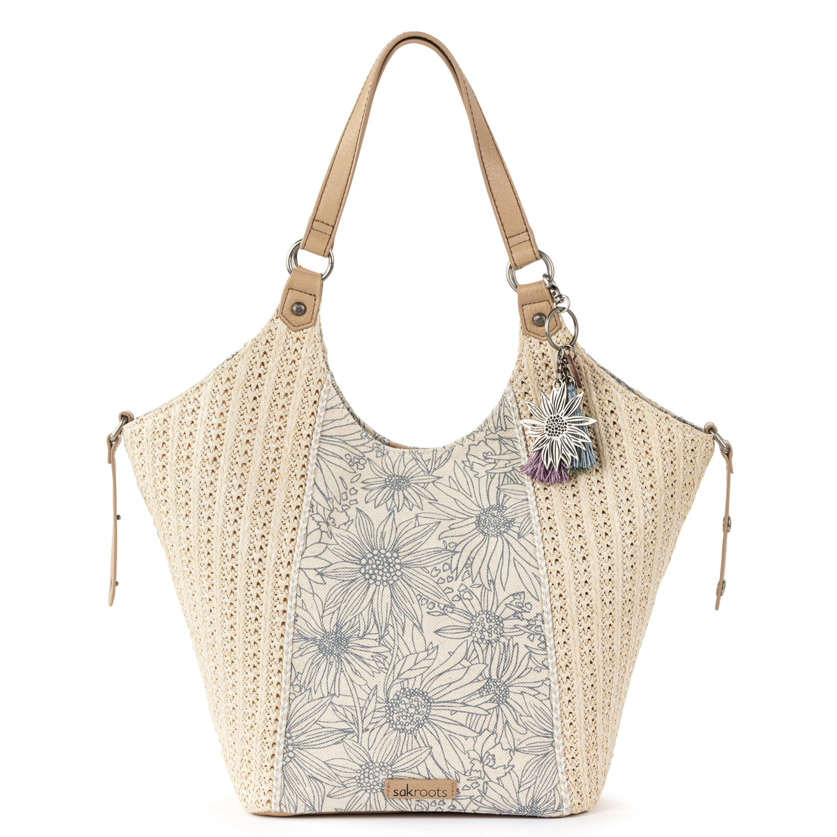 Sakroots Roma Shopper in Coated Canvas, Double Shoulder Straps, Lake Flower Garden