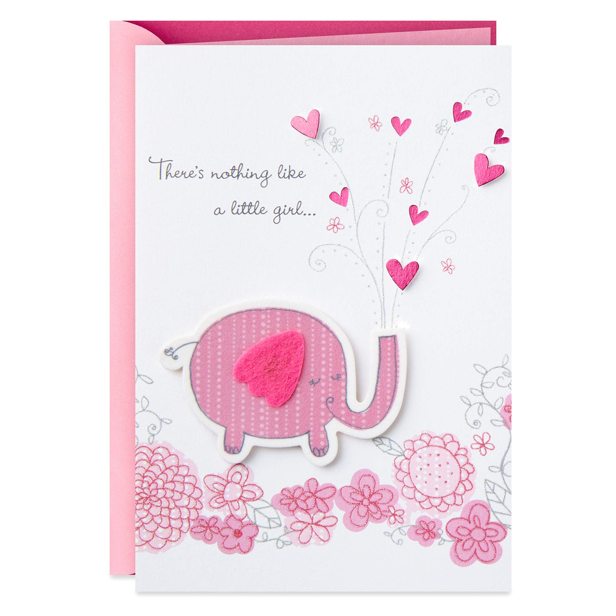 Hallmark Baby Shower Card for Girl (Pink Elephant) Welcome New Baby Girl, Congratulations