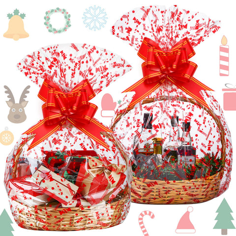 20 Pcs Valentine Cellophane Bags Christmas Basket Bags Printed Cellophane Wrap Clear Basket Bags Large Cellophane Bags for Baskets, Weddings, Bridal or Baby Showers (Crutch Style, 23 x 35 Inch)