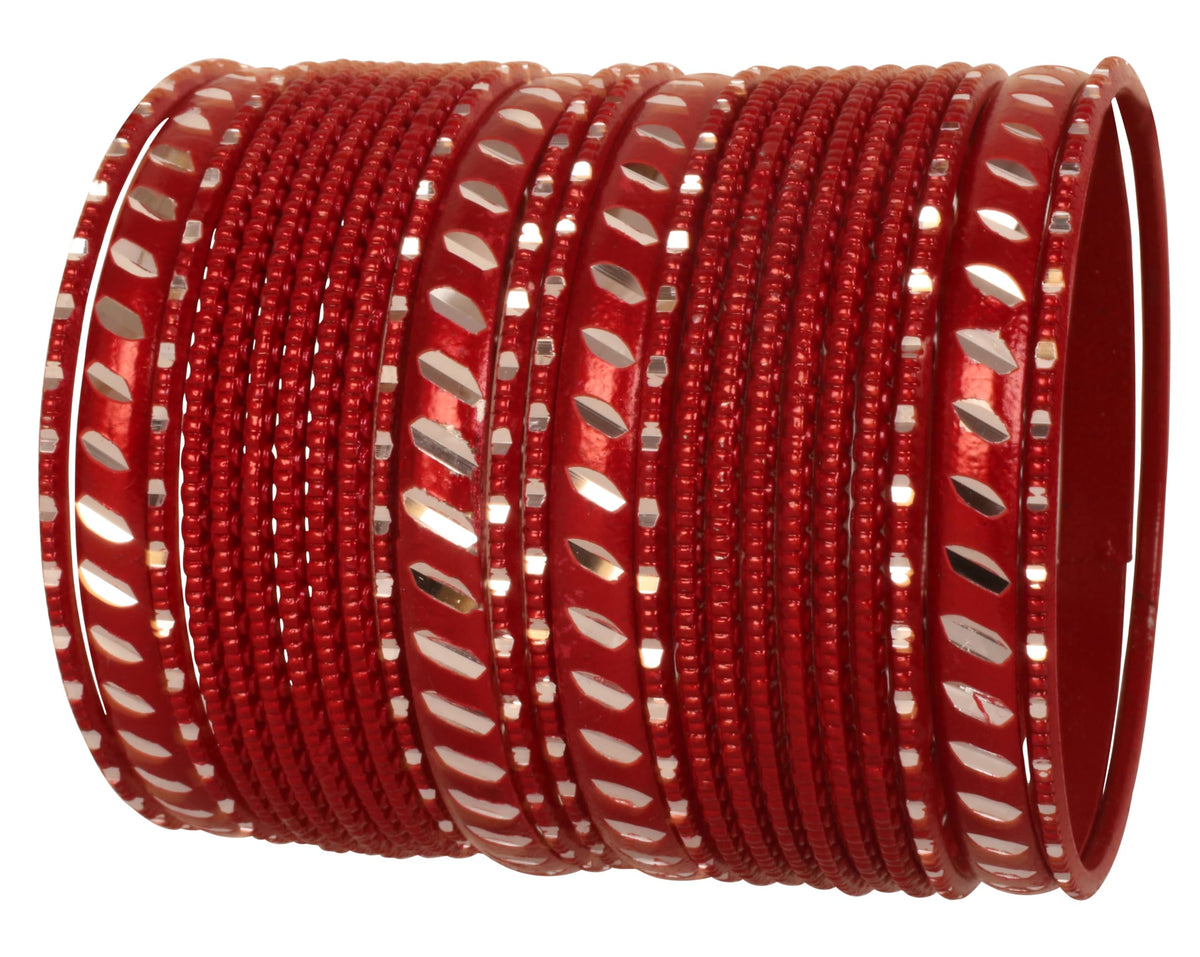 Touchstone New Indian Bollywood Fashion Trend Handcrafted Exotic Cut Metal Grain Work Textured Red Color Wrist Beautifier Designer Jewelry Bracelets Bangle. Set of 24. for Women