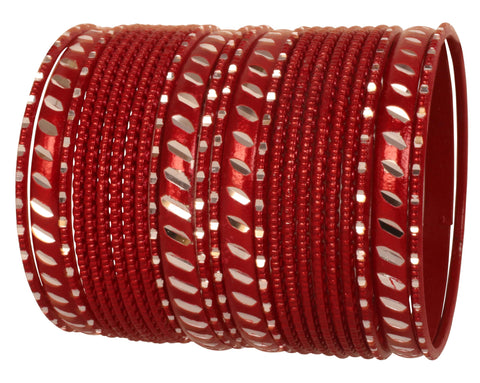 Touchstone New Indian Bollywood Fashion Trend Handcrafted Exotic Cut Metal Grain Work Textured Red Color Wrist Beautifier Designer Jewelry Bracelets Bangle. Set of 24. for Women