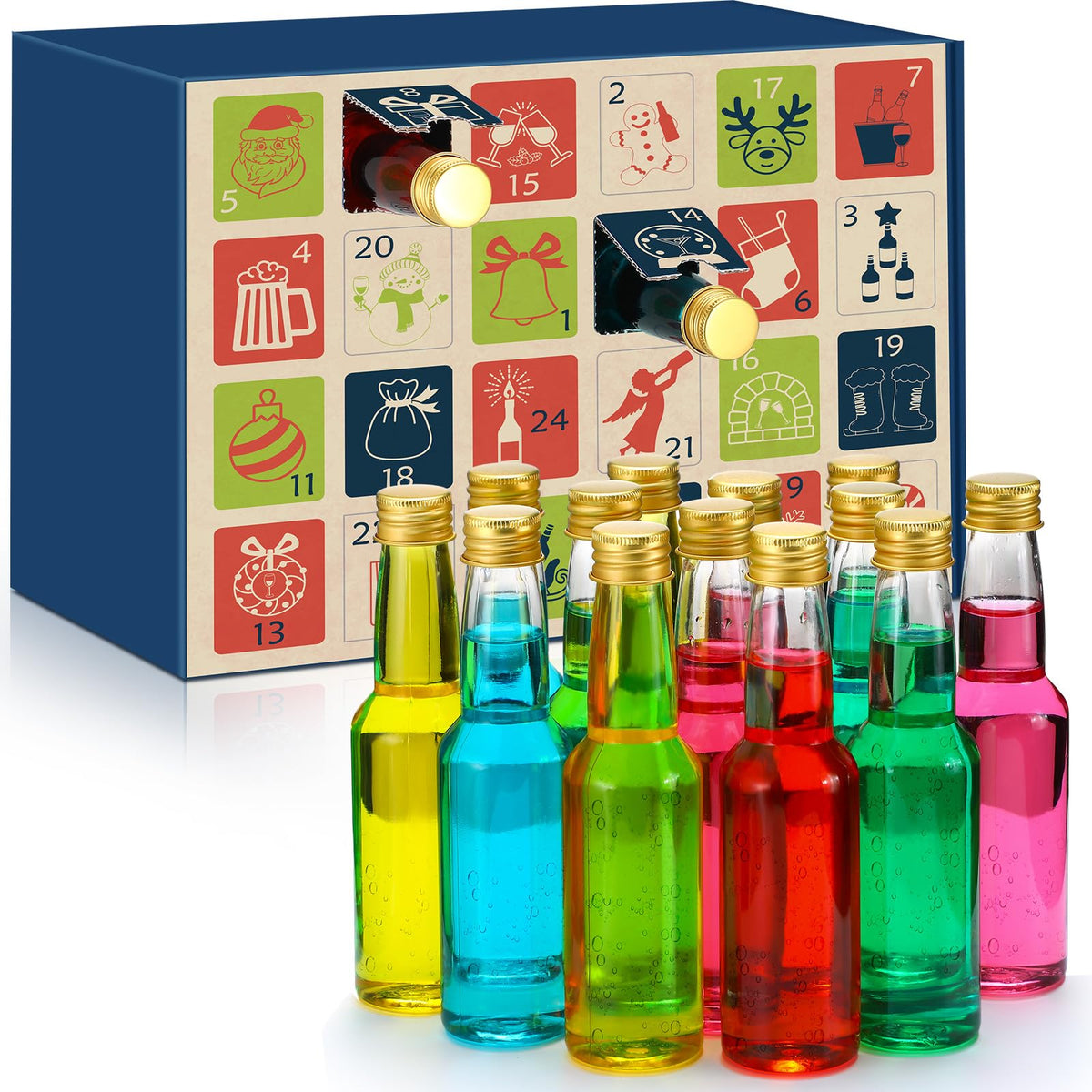 Jingmore 24 Pcs 2024 Alcohol Advent Calendar and 24 Christmas Wine Bottle Holiday Advent Calendar Christmas Wine Calendar Gift for Adult Xmas Party Decor (Non Alcoholic)