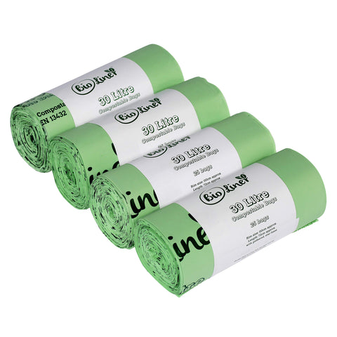 30 Litre x 100 bags Compostable Bags - BioLiner Kerbside Food Waste Caddy Liners - EN 13432 - Biobags 30L Bin Bags