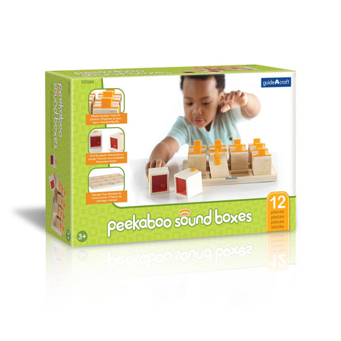 Guidecraft Peekaboo Sound Boxes with Storage Tray : Musical Toy for Children - Kids Early Learning and Development Toy