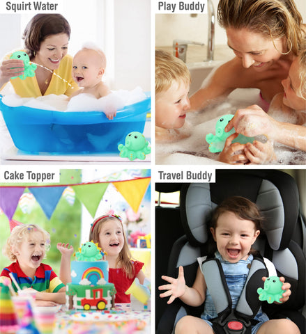 DolliBu Octopus Bath Buddy Squirter - Floating Green Octopus Rubber Bath Toy, Fun Water Squirting Bathtime Play for Toddlers, Cute Sea Life Animal Toy for The Bathtub, Beach, & Pool for Girls & Boys