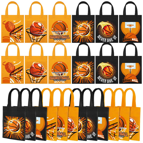 Talltalk 24 Pcs Basketball Party Gift Bags Basketball Party Favor Balls Goodie Bags Non Woven Rugby Sports Treat Candy Bags with Handles Sports Party Supplies for Birthday Party (Yellow, Basketball)