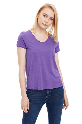 DeFacto Basic Short Sleeve V Neck Women's T-Shirts - Regular Fit Basic T-Shirts for Women for Casual Wearing - Women's Plain T shirt Regular Fit with Short Sleeves(PURPLE,M)