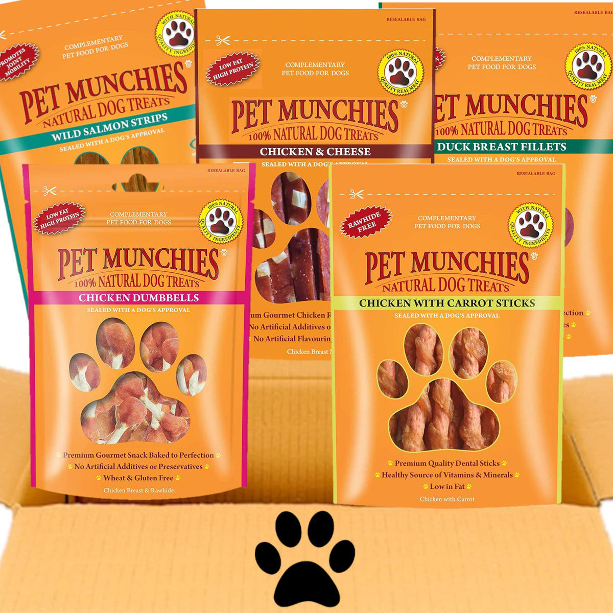 Pulla ÃƒÆ’Ã†â€™Ãƒâ€ Ã¢â‚¬â„¢ÃƒÆ’Ã‚Â¢ÃƒÂ¢Ã¢â‚¬Å¡Ã‚Â¬Ãƒâ€¦Ã‚Â¡ÃƒÆ’Ã†â€™ÃƒÂ¢Ã¢â€šÂ¬Ã…Â¡ÃƒÆ’Ã¢â‚¬Å¡Ãƒâ€šÃ‚Â® Premium Pet Munchies Dog Treat Variety Box, Chicken & Cheese, Duck Breast, Chicken Dumbbells, Chicken & Carrot, Salmon Strips. 5 Pack