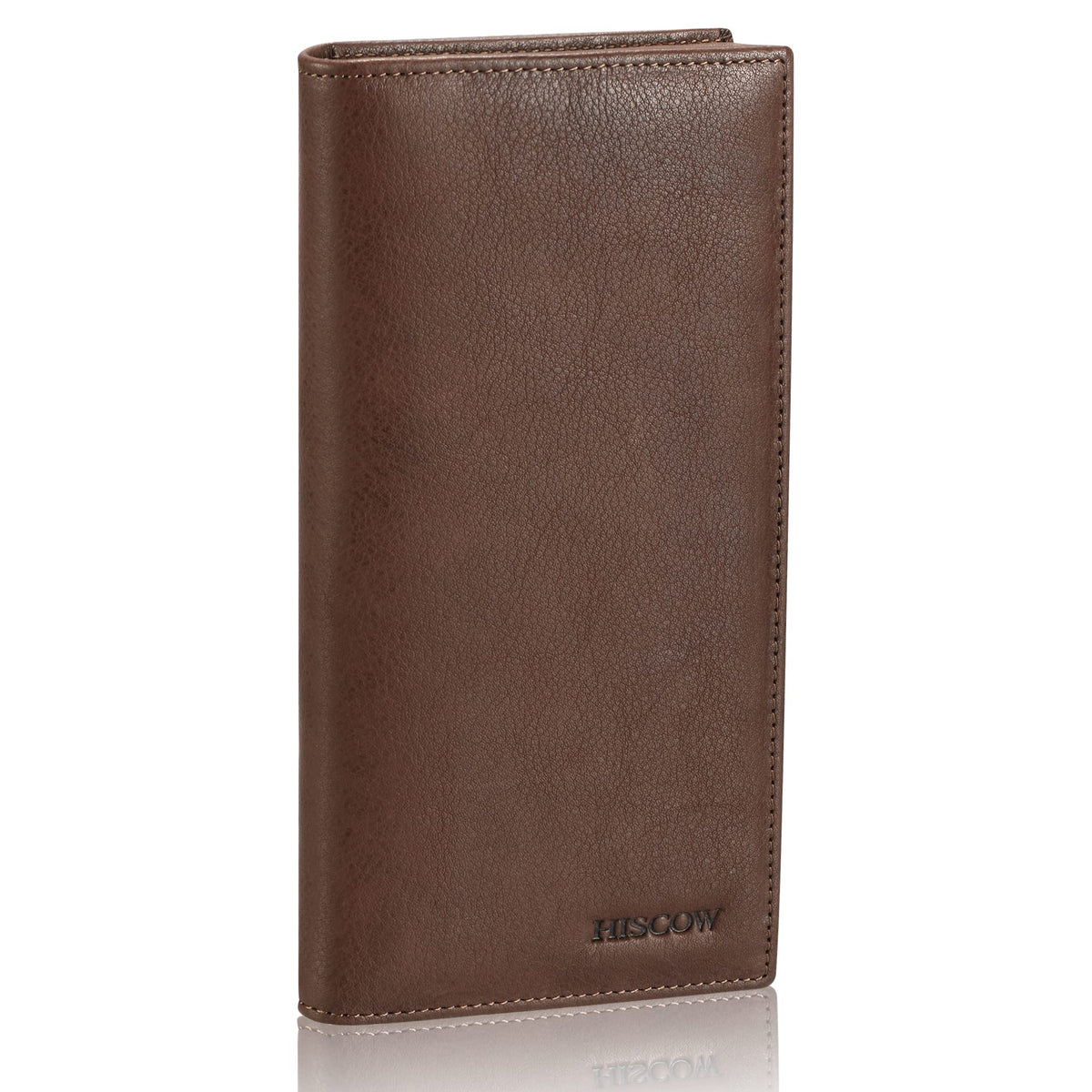 HISCOW Bifold Long Wallet with 15 Credit Card Slots - Italian Calfskin (Aniline Leather Coffee)