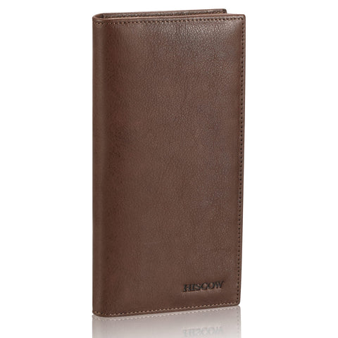 HISCOW Bifold Long Wallet with 15 Credit Card Slots - Italian Calfskin (Aniline Leather Coffee)