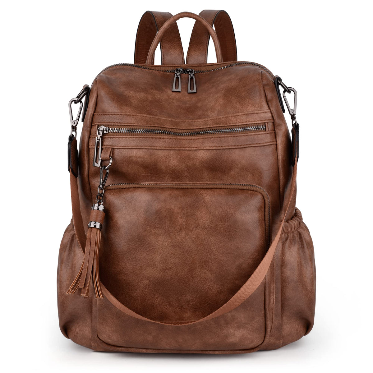 UTO Women Backpack Purse Travel Rucksack for Girls Fashion Designer Large Vegan Leather Ladies Shoulder Bag with Tassel