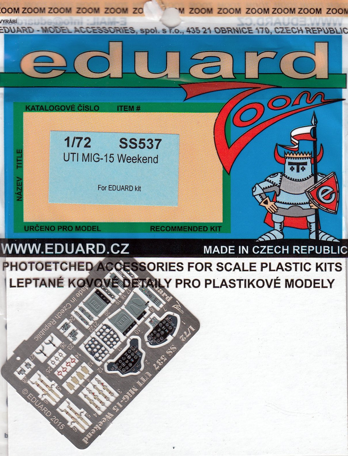 Eduard EDUSS537 1:72 Color Zoom PE - UTI MiG-15 Fagot (for use with The Model kit) Model KIT Accessory