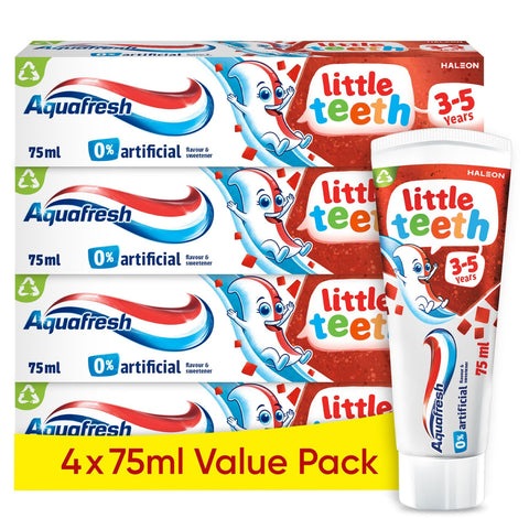 Aquafresh Little Teeth 3-5 Years, Kids Toothpaste, Gently Strengthens and Protects Little Teeth, Multipack 4 x 75ml