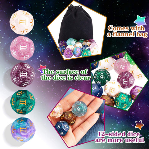 5 Sets Astrological Dice Constellation Dice 12-Sided Astrology Dice Astrology Tarot Constellation Divination Dice for Constellation Divination Tarot Cards Accessory Acrylic Pearl Astrological Dice