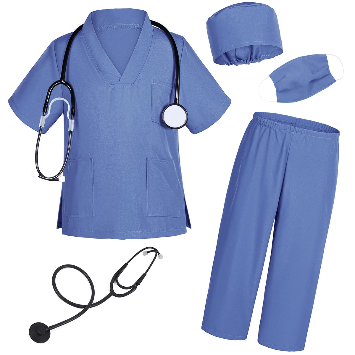 TOGROP Doctor costume for kids scrubs pants with accessories set toddler children cosplay 8-9 Years lake blue