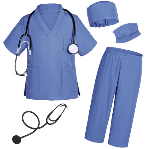 TOGROP Doctor costume for kids scrubs pants with accessories set toddler children cosplay 8-9 Years lake blue