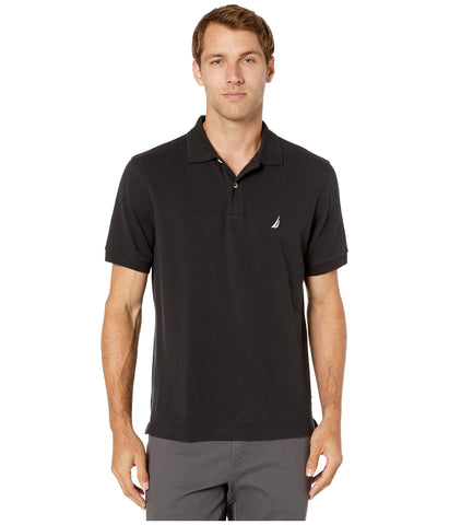 Nautica Men's Short Sleeve Solid Cotton Pique Polo Shirt, True Black, Medium
