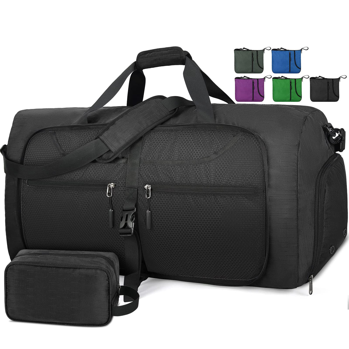 Lubardy Travel Duffle Bag for Men Sports Bag Foldable Weekend Overnight Bag Women Water Resistant Holdall Bag with Toiletry Bags Black 65L