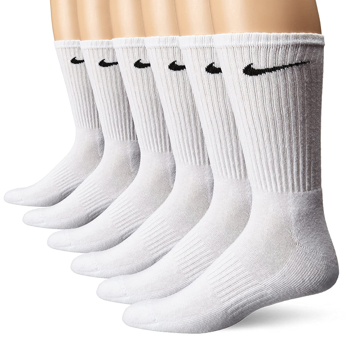 NIKE Unisex Performance Cushion Crew Socks with Band (6 Pairs), White/Black, Large