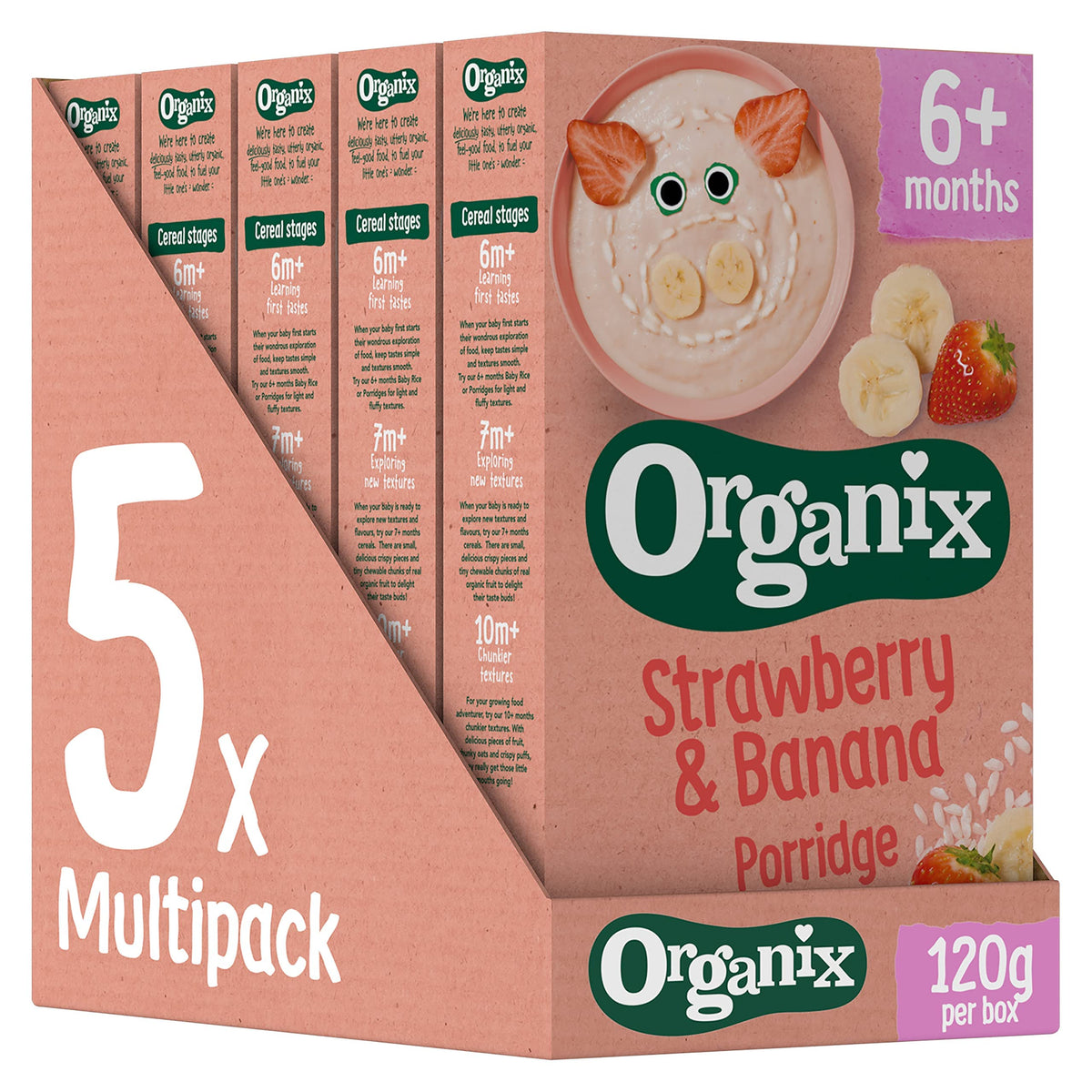 Organix Strawberry & Banana Organic Baby Porridge 6+ Months 120g (Pack of 5)
