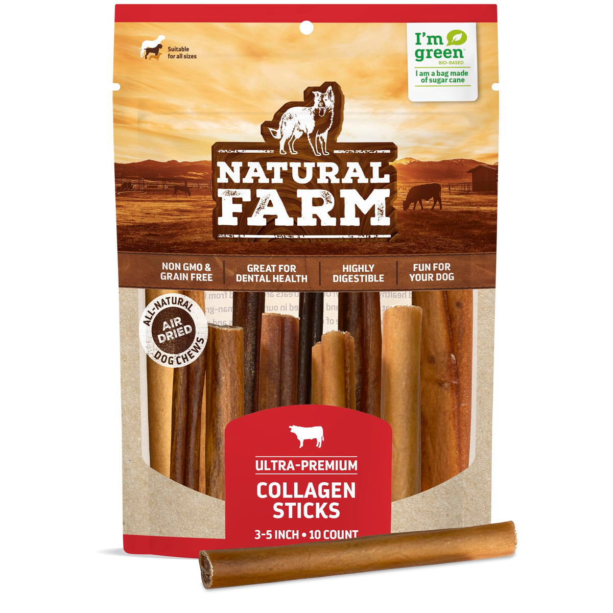 Natural Farm Collagen Dog Chews (3-5ÃƒÆ’Ã‚Â¢ÃƒÂ¢Ã¢â‚¬Å¡Ã‚Â¬Ãƒâ€šÃ‚Â, 10 Units), Odor-Free Long Lasting Bully Sticks & Rawhide Alternative Dog Treats, 95% Collagen Low Fat, High Protein Best Dental Dog Treats - Small & Medium Dogs