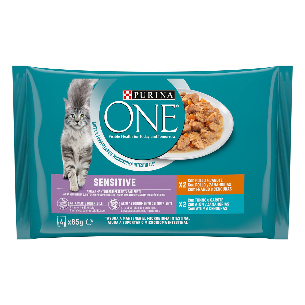 Purina One filettini in Salsa For The Cat, Sensitive, with Chicken and Carrots, with Tuna and Carrots, 4 X 85 G - Pack of 12