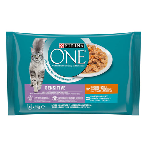 Purina One filettini in Salsa For The Cat, Sensitive, with Chicken and Carrots, with Tuna and Carrots, 4 X 85 G - Pack of 12
