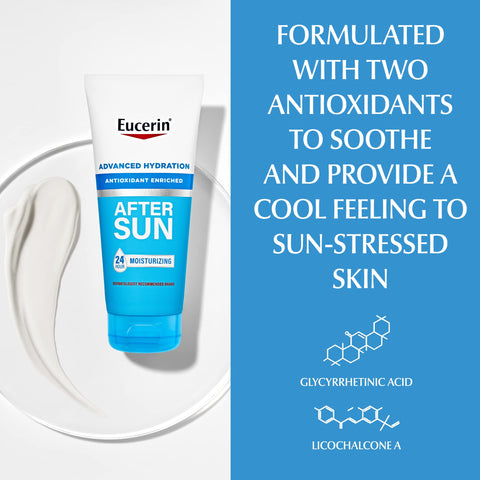 Eucerin Advanced Hydration After Sun Lotion for Face and Body, Enriched with Antioxidants, 24-Hour Hydration for Dry, Sun-Stressed Skin, 6.8 Fl Oz Tube