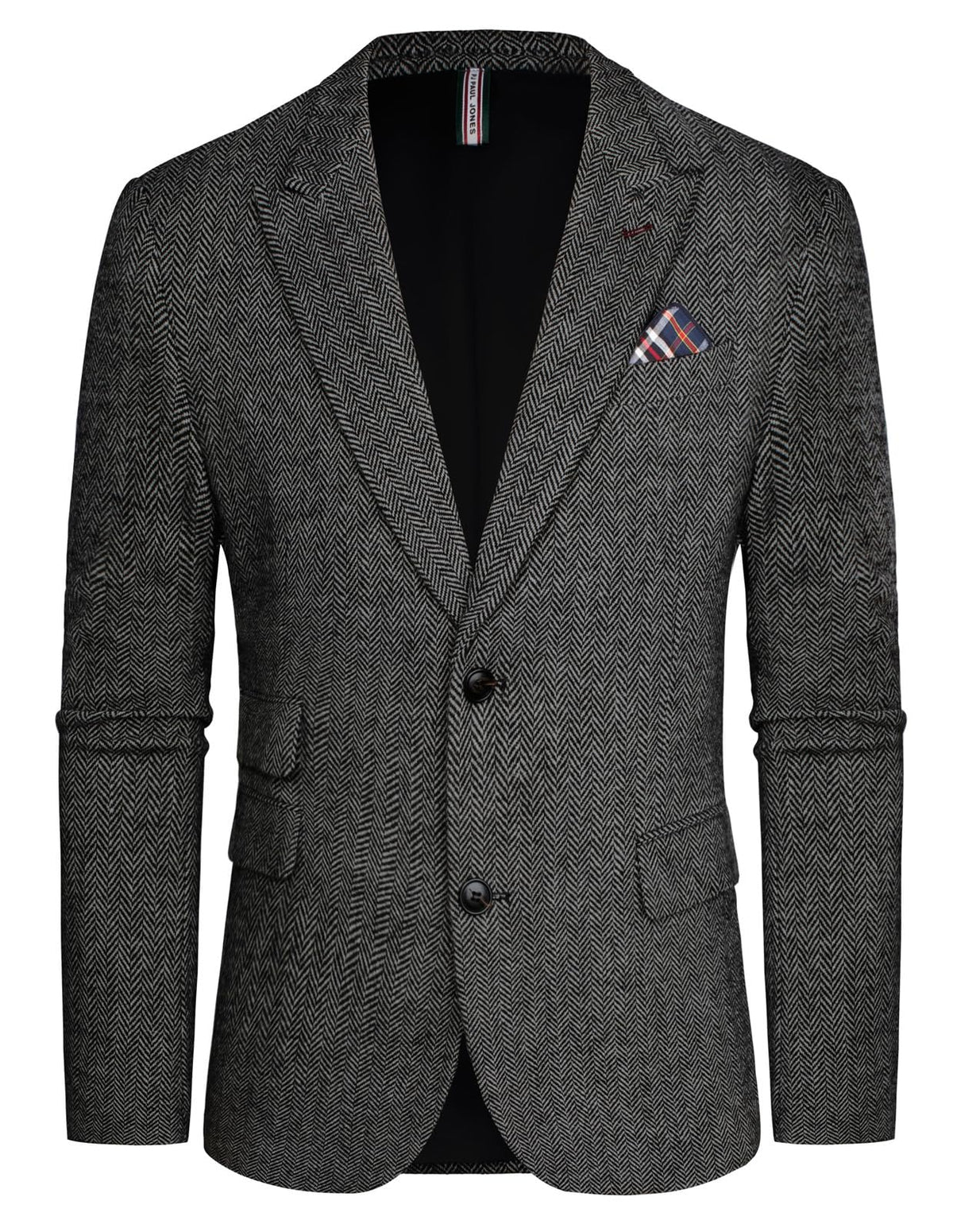 PJ PAUL JONES Men's Vintage Herringbone Tweed Blazers British Wool Blend Sport Coat Jacket, Black White Herringbone, M