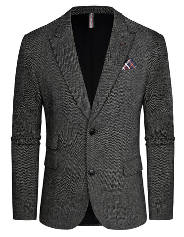 PJ PAUL JONES Men's Vintage Herringbone Tweed Blazers British Wool Blend Sport Coat Jacket, Black White Herringbone, M