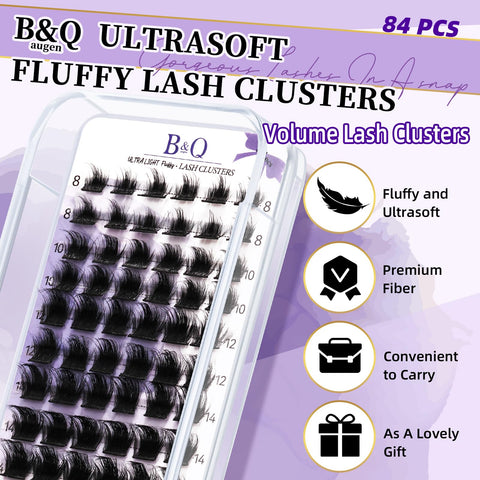 Lash Clusters Fluffy Individual Lashes 84 Pcs Ultralight Eyelash Clusters B&Q DIY Cluster Eyelash Extensions at Home Wispy Lash Extension Light as Feather Cluster Lashes(F05-D-8-18MIX)