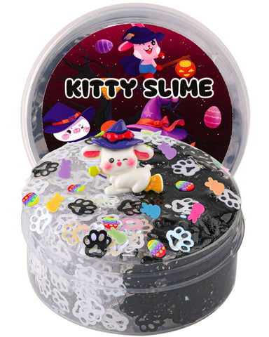 Black & White Cat's Paw Glitter Sequins Slime, Good Stretchy Crunchy Slime, Slime Party Favors for Kids, Slime Sensory Toys, Girls Gifts & Boys Gifts for Birthday Easter Hallowmas Christmas Slime