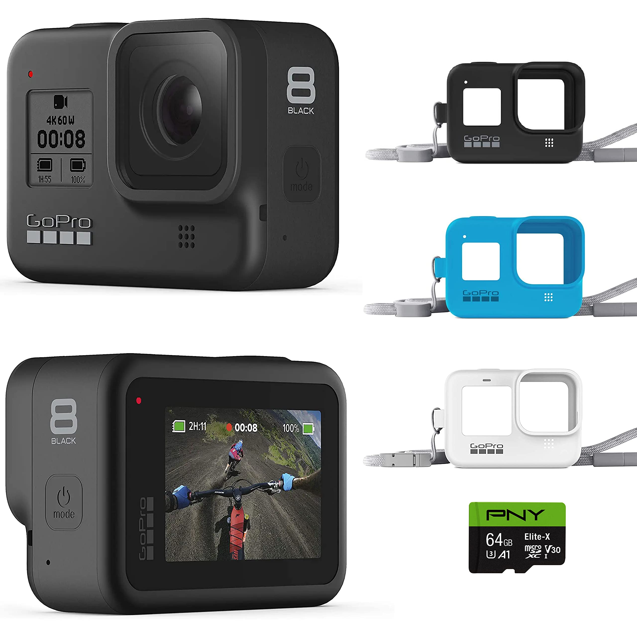 GoPro HERO8 Black + Lanyard + 64 GB SD Card - E-Commerce Packaging - Waterproof Digital Action Camera with Touch Screen 4K HD Video 12MP Photos Live Streaming Stabilization