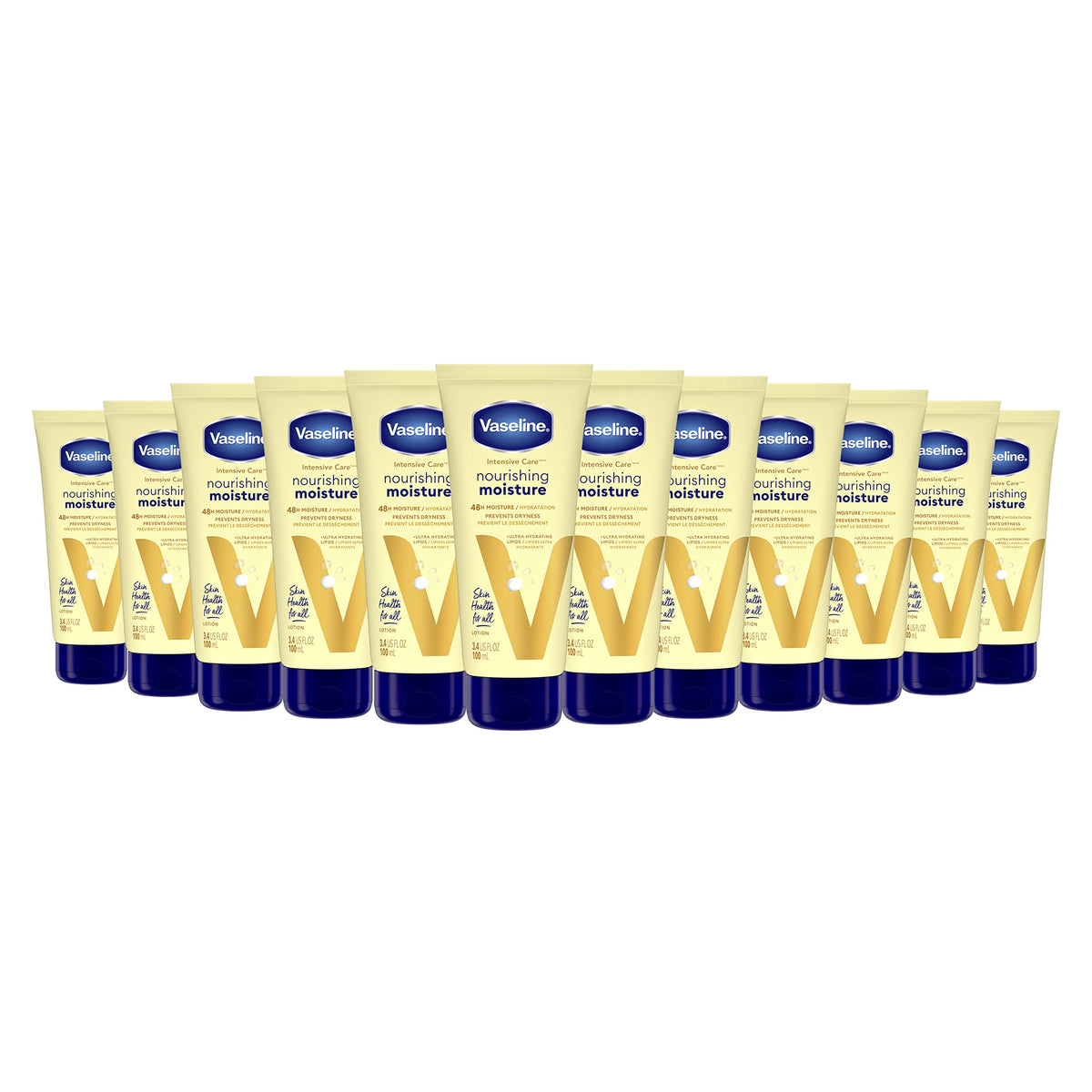 Vaseline Nourishing Moisture Body Lotion Hand & Body Lotion Pack of 12 for Dry Skin made with Ultra-Hydrating Lipids & Pure Oat Extract 3.4 oz