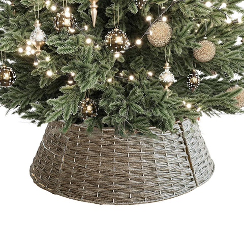 belupai Wicker Christmas Tree Skirts Collar Rings, Artificial Rattan Christmas Tree Skirt Stand Farmhouse Xmas Tree Collar for Artificial Christmas Trees Decoration(Gray,L)