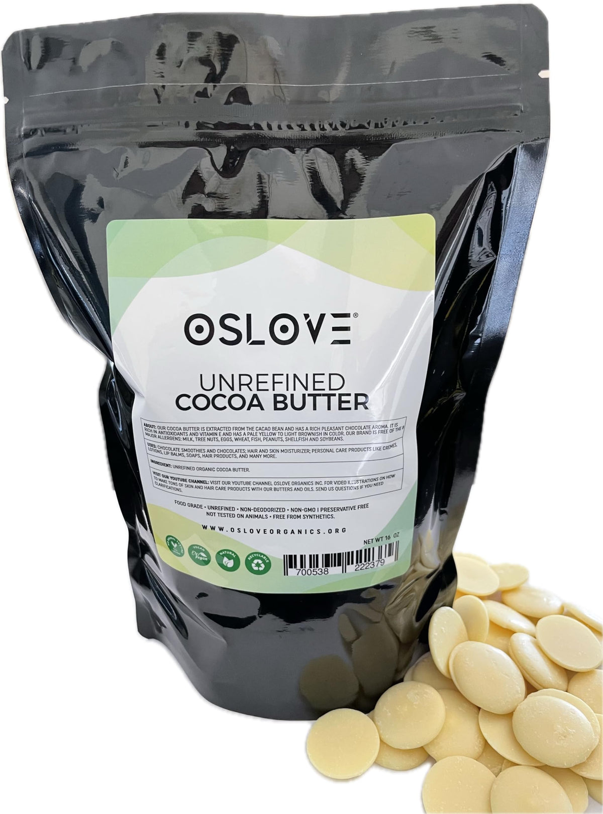 Organic Cocoa Butter 1 LB by Oslove Organics - FOOD GRADE, Raw, Non-Deodorized, Unrefined - For whipped body butter, lotion bars, scar & stretch marks | Delicous Home-made Chocolate | Allergen Free