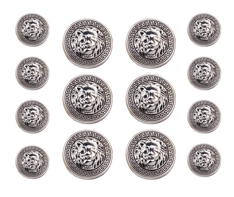 14PCS Clothes Button - 8Pcs×15mm and 6Pcs×20mm Lion Head Metal Sewing Buttons Shank Round Shaped Button Set (Silver)
