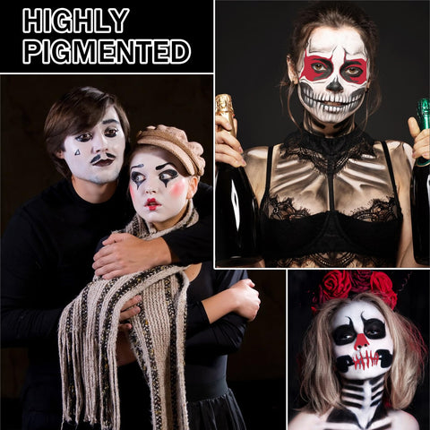 3 PCS Eye Black Stick,White Red Cream-Blendable Stick Highly Pigmented Eye Black Baseball/Football/Softball,Face Body Paint Stick Black Matte Lipstick for Goth Clown SFX Halloween Makeup