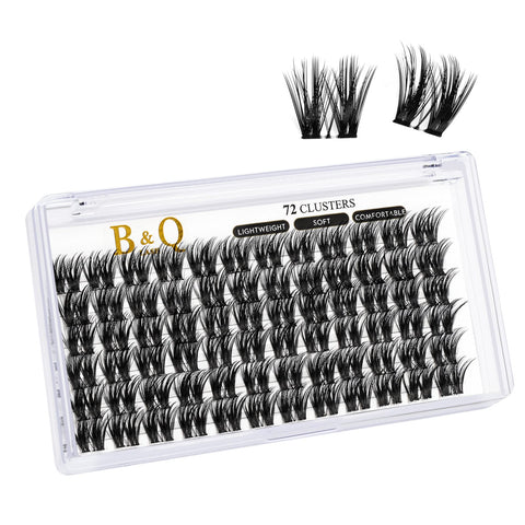Lash Clusters B50 D Curl 16mm DIY Eyelash Extensions 72 Clusters Lashes B&Q Eyelash Clusters Wispy Volume Cluster Eyelash Extensions Individual Lashes Cluster DIY at Home (B50,D-16mm)