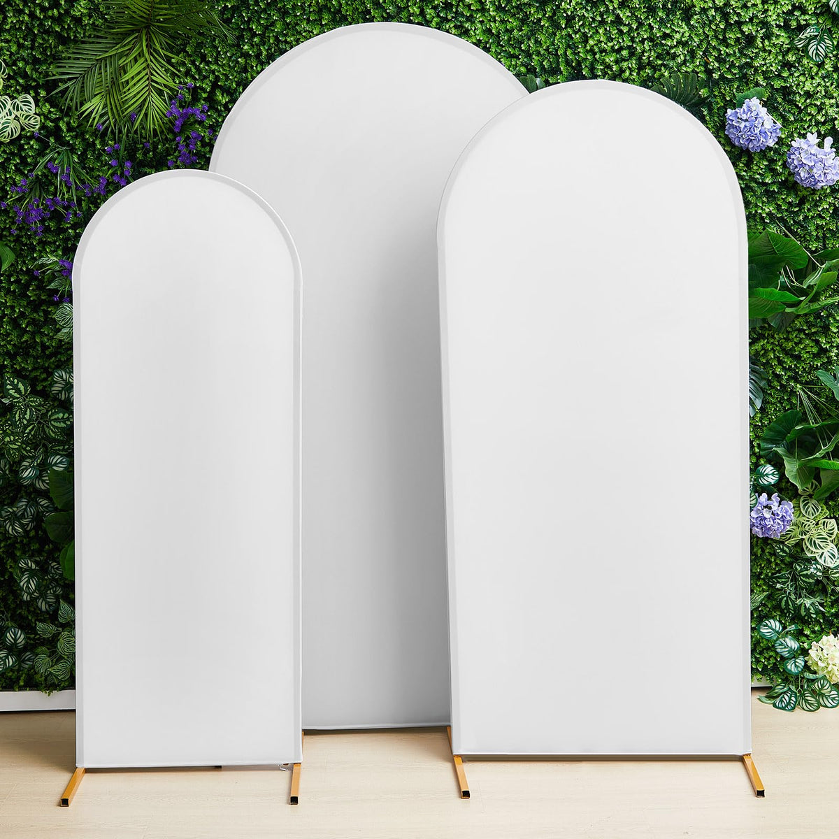 Irenare 3 Pcs Arch Backdrop Spandex Fitted Wedding Arch Cover Double Sided for Party, Fits 3.3 x 6.6 ft, 2.6 x 6 ft, 2 x 5 ft Round Top Arches, Frame Not Included