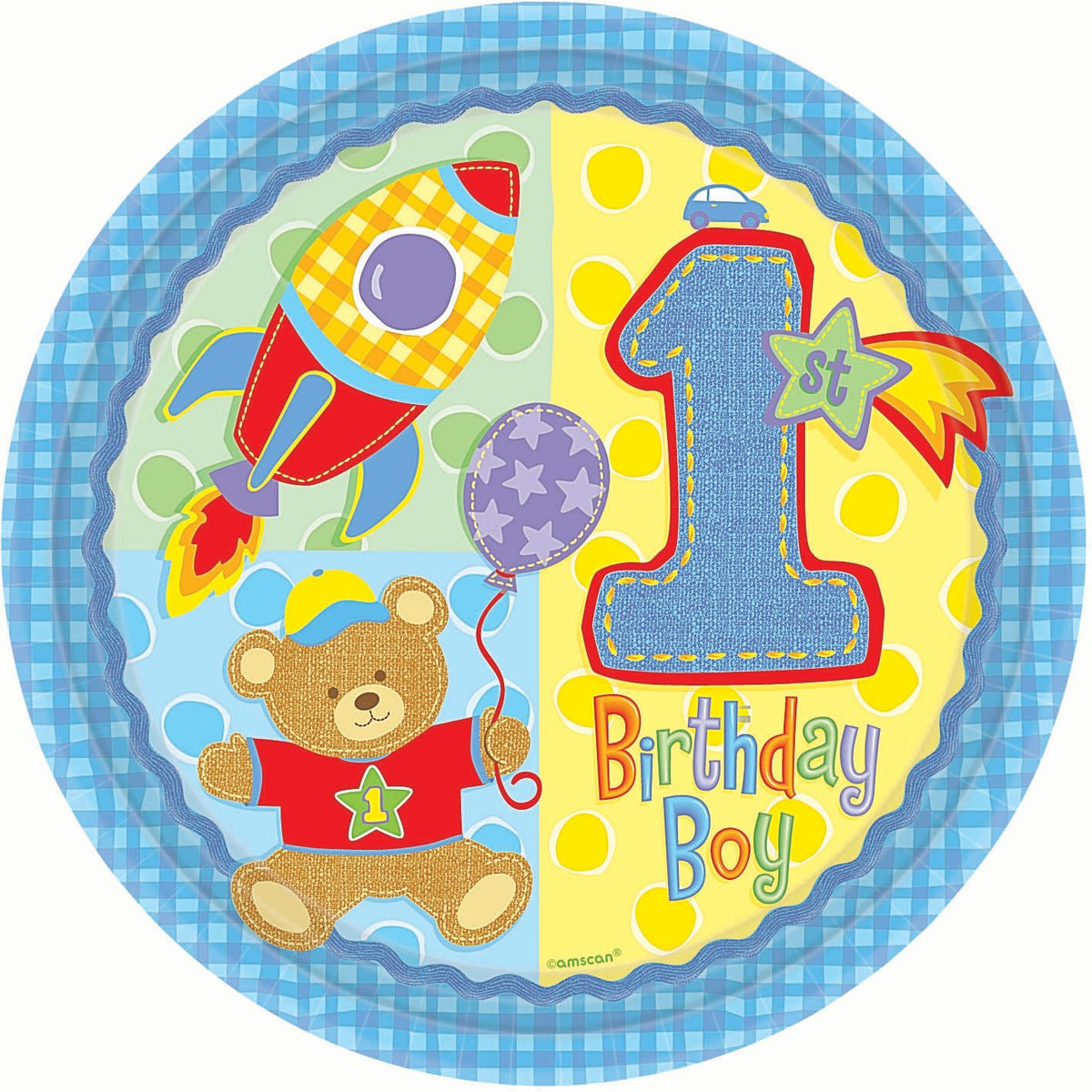 Hugs and Stitches Boy's 1st Birthday Lunch Plates 8ct