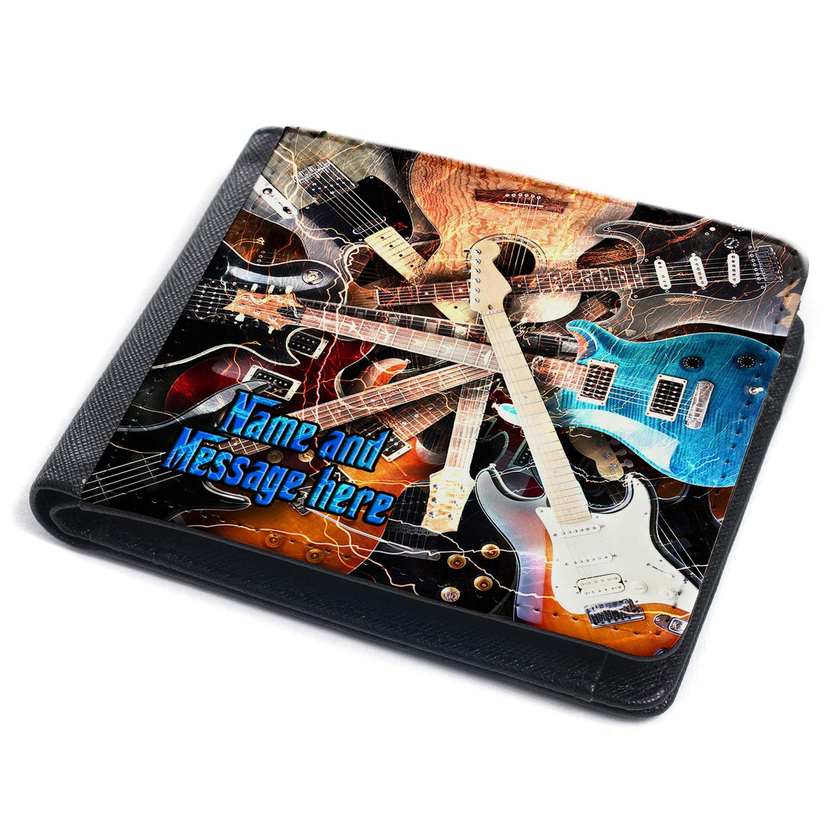 KRAFTYGIFTS Guitar Wallet Mens Bi-Fold Coin Card Holder Rock Personalised (Electric Guitar ST195)