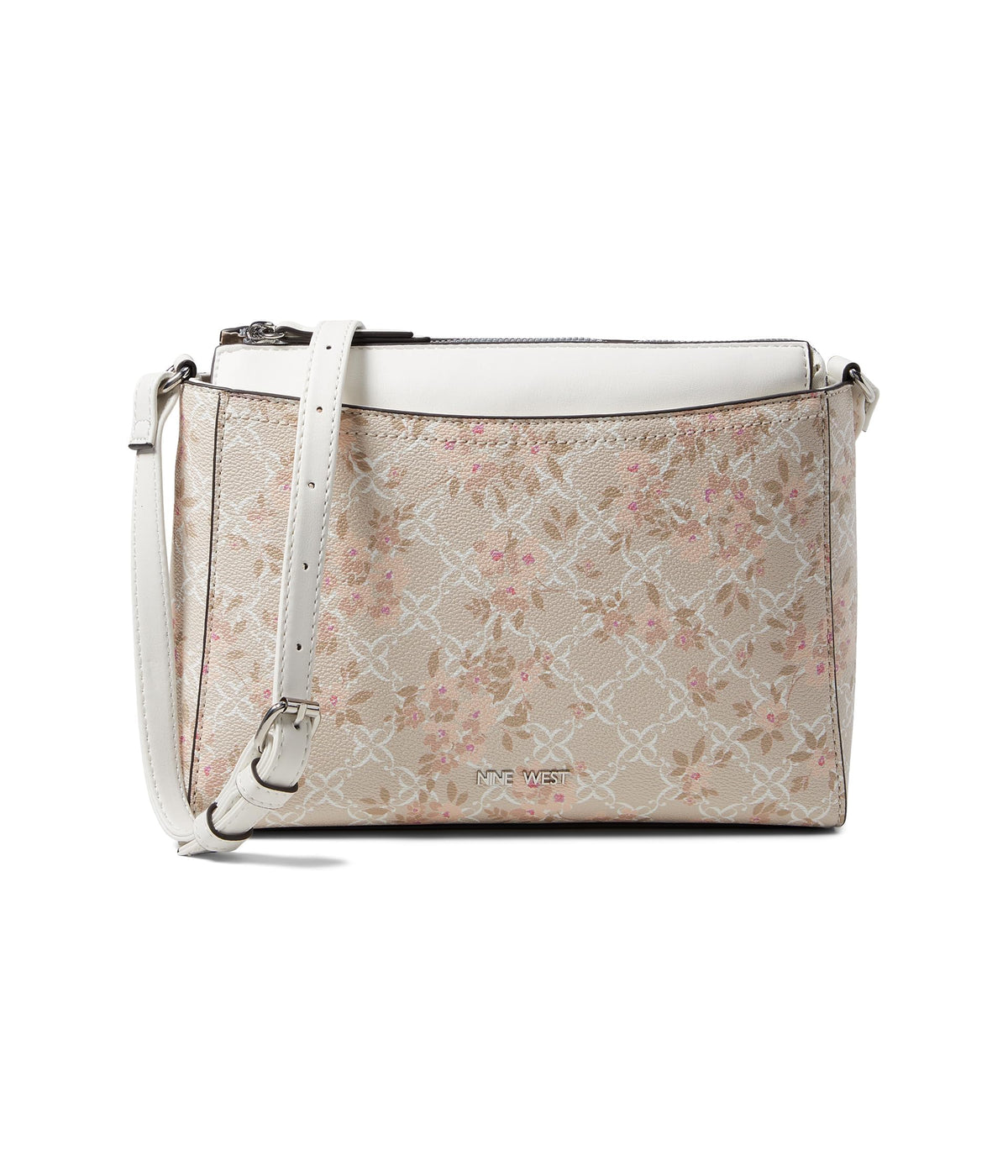 Nine West Bowie Mini Top Zip Crossbody, Milk Logo Floral
